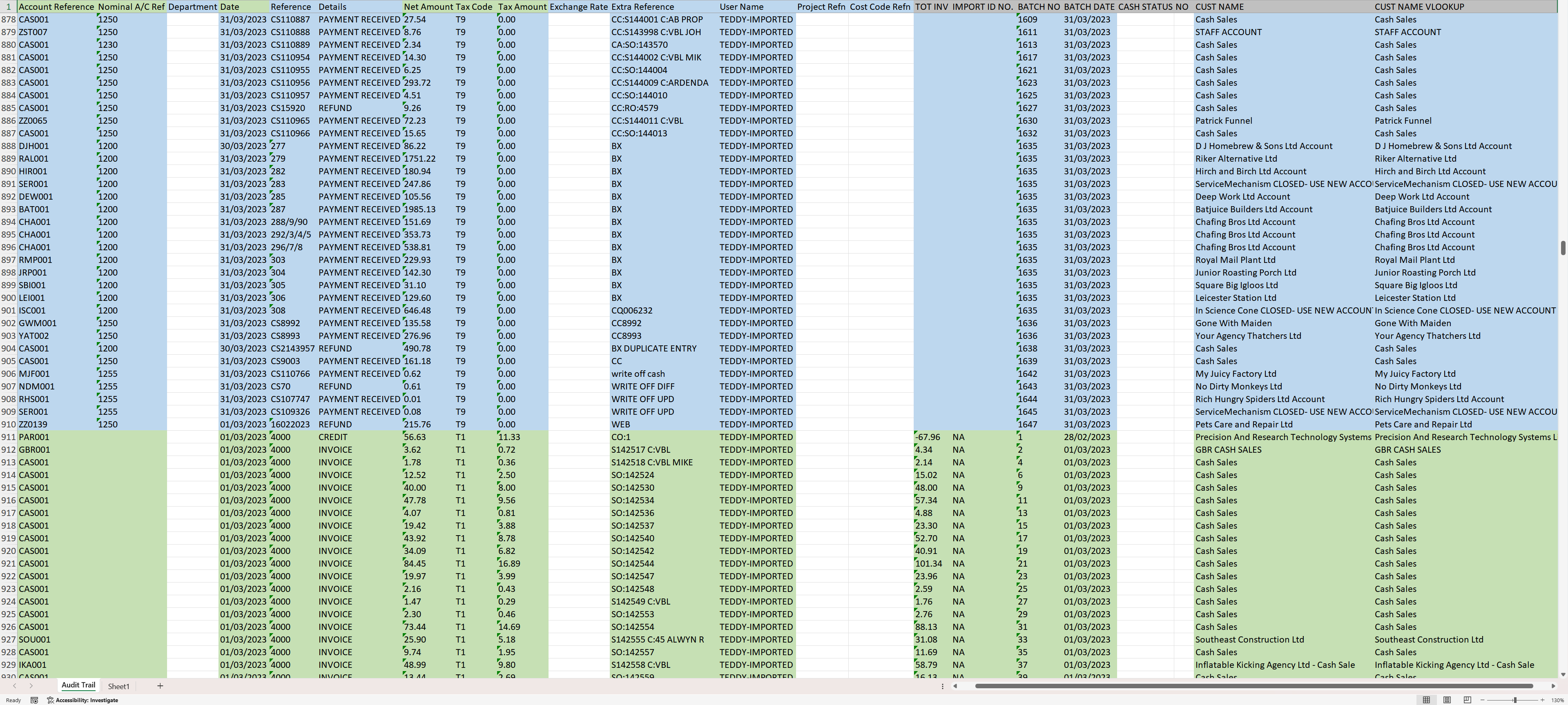 Merged sales log worksheet